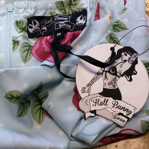 Blue and Pink Rose Floral Halter Dress by Hell Bunny - Size Medium - Hey Viv - Picture 5 of 6